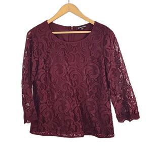 Adrianna Papell Burgundy Lace Top- Size Large